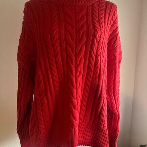 Philosophy Bold Red Cable Knit Rounded Neck Sweater